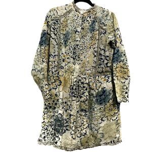 Indiwoman by Individual Small Khaki Floral Viscose Boho Long Sleeve Lined Dress